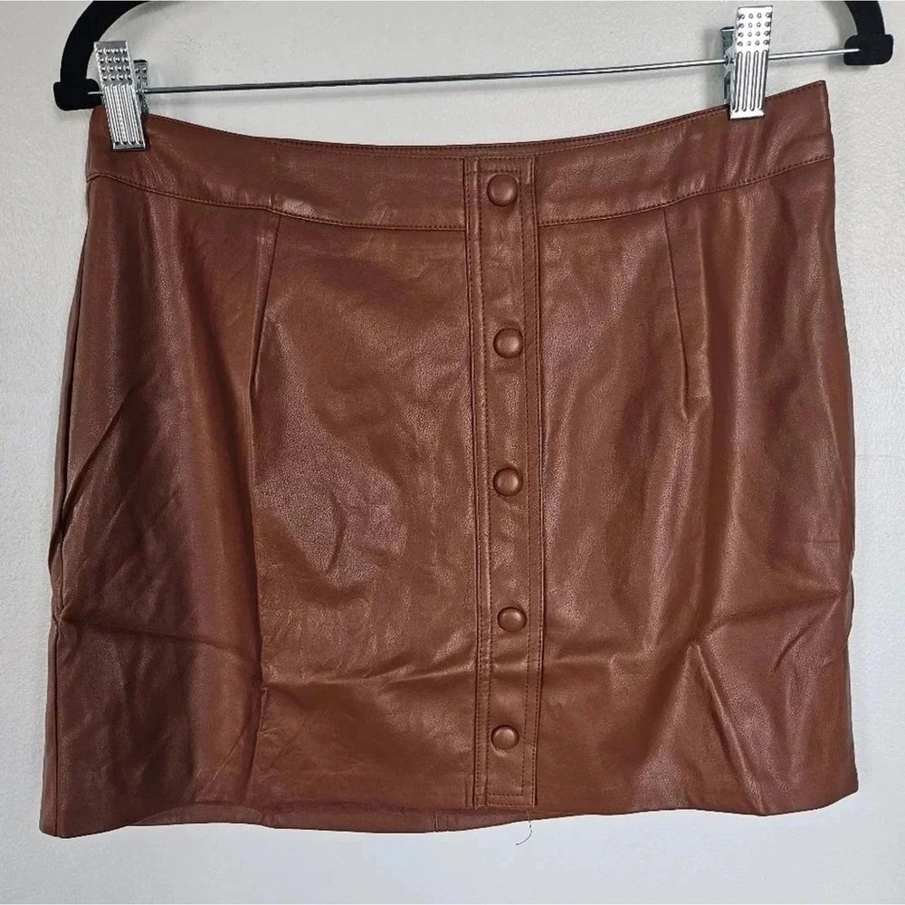 Lulus Faux‎ Leather Button Front Mini Skirt Clay Brown Size M NWT